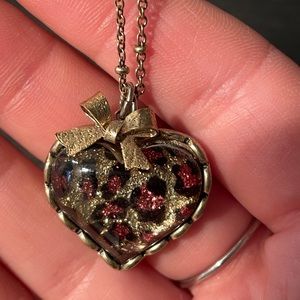 Betsy Johnson Pink Leopard Heart Necklace